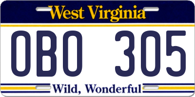 WV license plate OBO305