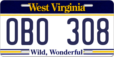 WV license plate OBO308