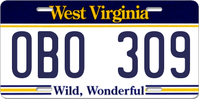 WV license plate OBO309