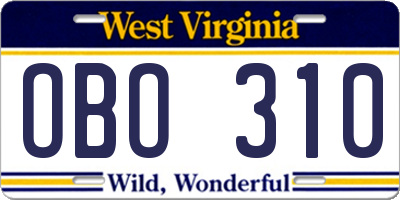 WV license plate OBO310