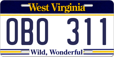 WV license plate OBO311