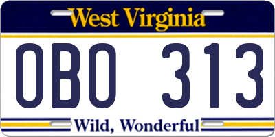 WV license plate OBO313