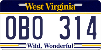 WV license plate OBO314