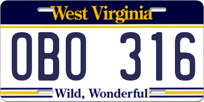 WV license plate OBO316
