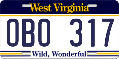 WV license plate OBO317