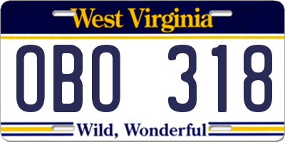 WV license plate OBO318