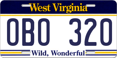 WV license plate OBO320