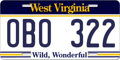 WV license plate OBO322