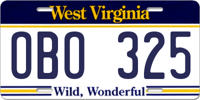 WV license plate OBO325