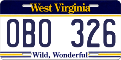 WV license plate OBO326