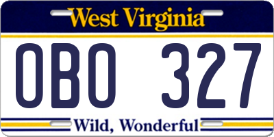 WV license plate OBO327