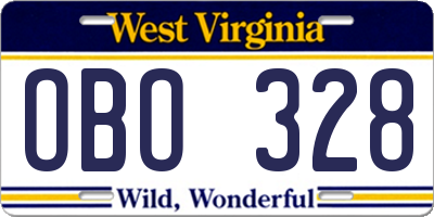 WV license plate OBO328