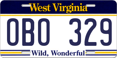 WV license plate OBO329