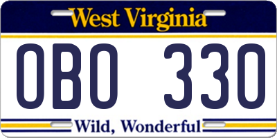 WV license plate OBO330