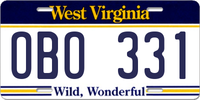 WV license plate OBO331