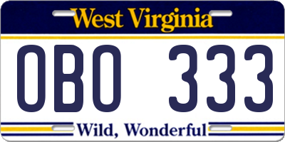 WV license plate OBO333
