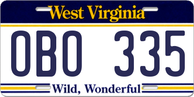 WV license plate OBO335
