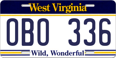 WV license plate OBO336
