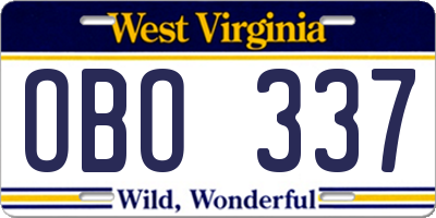 WV license plate OBO337