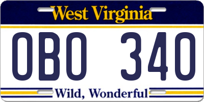 WV license plate OBO340