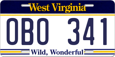 WV license plate OBO341