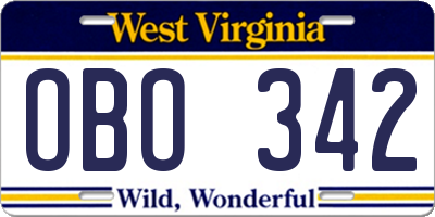 WV license plate OBO342