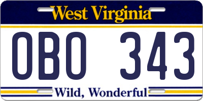 WV license plate OBO343