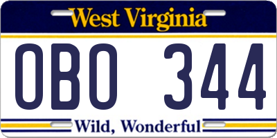 WV license plate OBO344