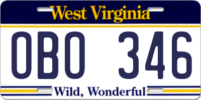 WV license plate OBO346