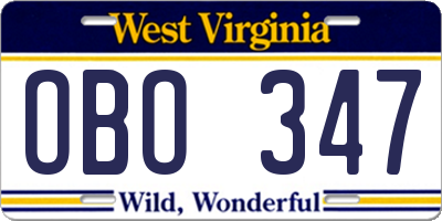 WV license plate OBO347