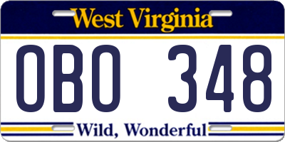 WV license plate OBO348