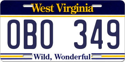 WV license plate OBO349