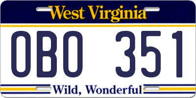 WV license plate OBO351