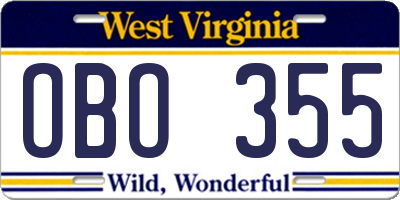 WV license plate OBO355
