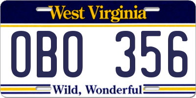 WV license plate OBO356