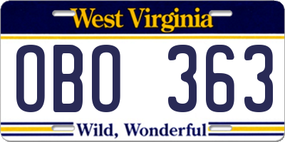 WV license plate OBO363