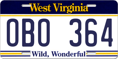 WV license plate OBO364