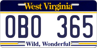 WV license plate OBO365