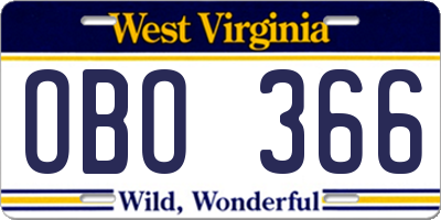 WV license plate OBO366