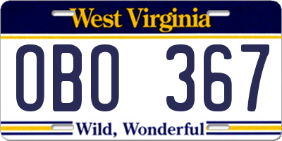 WV license plate OBO367