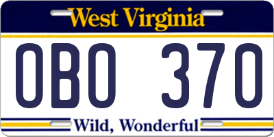 WV license plate OBO370