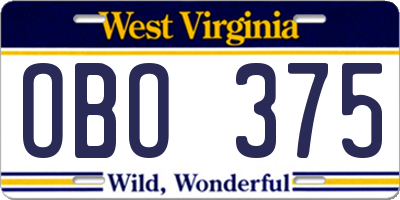 WV license plate OBO375