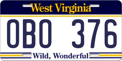 WV license plate OBO376