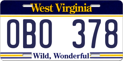 WV license plate OBO378