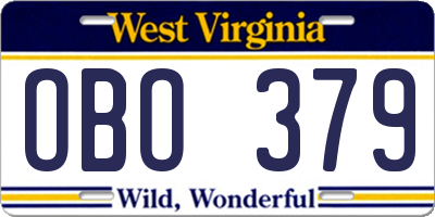 WV license plate OBO379