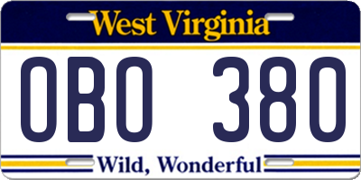 WV license plate OBO380
