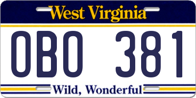 WV license plate OBO381