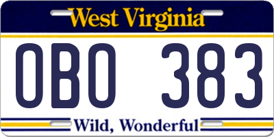 WV license plate OBO383