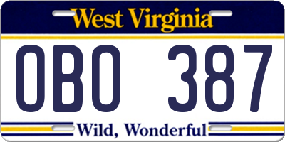 WV license plate OBO387