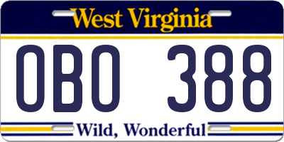 WV license plate OBO388